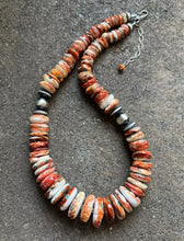 Load image into Gallery viewer, Sterling Silver Graduated Spiny Oyster Bead Necklace. 18 inch