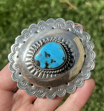 Load image into Gallery viewer, Native American Sterling Silver Turquoise Belt Buckle. CY