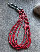 Load image into Gallery viewer, Sterling Silver Multi Strand Red Coral Bead Necklace 24 Inch