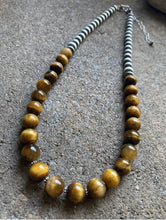 Load image into Gallery viewer, Sterling Silver Tiger’s Eye W Navajo Pearls Bead Necklace. 18 inch. Gift