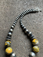Load image into Gallery viewer, Sterling Silver Bumblebee Jasper W Pearls Bead Necklace. 18 inch