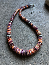 Load image into Gallery viewer, Sterling Silver Graduated Purple Orange Spiny Oyster Bead Necklace 18 Inch