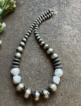 Load image into Gallery viewer, Sterling Silver Graduated White Bead W Pearls Necklace. 18 inch