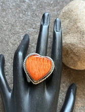 Load image into Gallery viewer, Native American Sterling Silver Orange Spiny Oyster Ring. Size 7.5 Signed