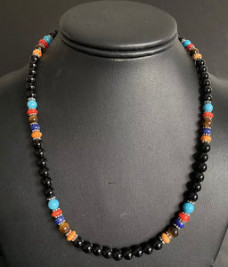 Sterling Silver Black Onyx Multi Stone Bead Necklace. 18 inch. Gift