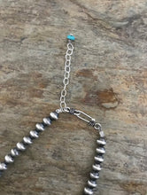 Load image into Gallery viewer, Sterling Silver 6mm Navajo Pearls with Turquoise Bead Necklace Choker. 16 inch