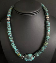 Load image into Gallery viewer, Sterling Silver Heishi Turquoise W Nugget Bead Necklace. 18 inch