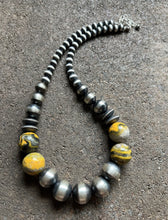 Load image into Gallery viewer, Sterling Silver Bumblebee Jasper W Pearls Bead Necklace. 18 inch