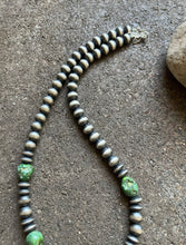 Load image into Gallery viewer, Sterling Silver Pearls Sonoran Gold Turquoise Nuggets Bead Necklace 18 inch