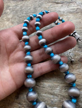 Load image into Gallery viewer, Sterling Silver Graduated Sleeping Beauty Turquoise Navajo Pearl Bead Necklace