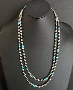 60” Sterling Silver Sleeping Beauty Turquoise 6mm Pearls Bead Necklace