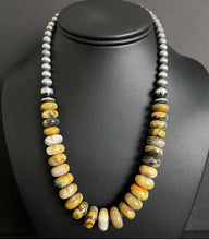 Load image into Gallery viewer, Sterling Silver Graduated Bumblebee Jasper W Pearls Bead Necklace. 18 inch