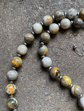 Load image into Gallery viewer, Sterling Silver Round Bumblebee Jasper Pearls Bead Necklace. 18 inch