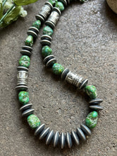 Load image into Gallery viewer, Sterling Silver Pearls Sonoran Gold Turquoise Nuggets Bead Necklace 22 inch