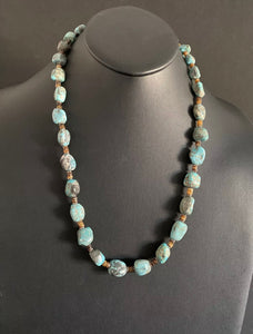 Sterling Silver Turquoise Nuggets with Heishi Bead Necklace. 25 inch
