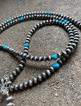 Load image into Gallery viewer, 60” Sterling Silver Sleeping Beauty Turquoise 5mm Navajo Pearls Bead Necklace