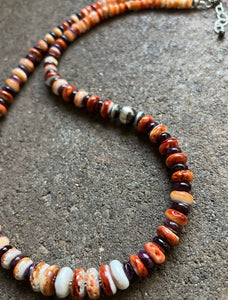 Sterling Silver Graduated Orange Purple Spiny Oyster Bead Necklace. 24 inch