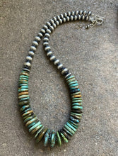 Load image into Gallery viewer, Sterling Silver Graduated Green Turquoise W Bead Necklace. 18 inch