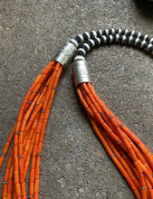 Load image into Gallery viewer, Sterling Silver Multi Strand Orange Coral Bead Necklace. 28 inch