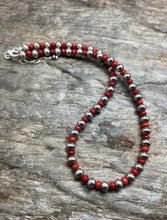 Load image into Gallery viewer, Sterling Silver Stamped Pearls Coral Bead Necklace 18 inch