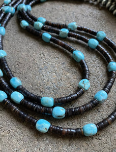 Sterling Silver Layered Multi Strand Turquoise Nuggets Bead Necklace 27 Inch.