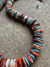 Load image into Gallery viewer, SterlingSilver MultiStone Graduated Turquoise Spiny Oyster Bead Necklace 26 inch