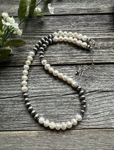 Sterling Silver Freshwater Pearls Bead Necklace. 18 inch