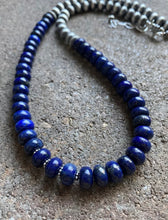 Load image into Gallery viewer, Sterling Silver Lapis W Navajo Pearls Bead Necklace. 18 inch. Gift