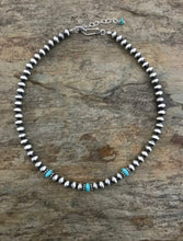 Load image into Gallery viewer, Sterling Silver 6mm Navajo Pearls with Turquoise Bead Necklace Choker. 16 inch