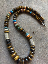 Load image into Gallery viewer, Sterling Silver Graduated Tiger’s Eye Multi Stone Bead Necklace. 24 inch