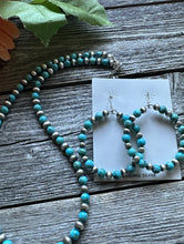 Load image into Gallery viewer, Sterling Silver Blue Turquoise Bead Necklace W Earrings Set. Gift 18 Inch
