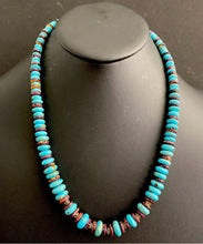 Load image into Gallery viewer, Sterling Silver Purple Spiny Oyster with Turquoise Bead Necklace. 22 inch