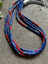 Load image into Gallery viewer, Sterling Silver Multi Strand Lapis Coral Pearls Bead Necklace. 24 inch