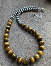 Load image into Gallery viewer, Sterling Silver Tiger’s Eye W Navajo Pearls Bead Necklace. 18 inch. Gift