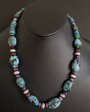 Load image into Gallery viewer, Sterling Silver Dyed Sugilite Turquoise W Navajo Pearls Bead Necklace. 22 inch