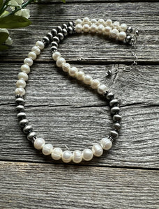 Sterling Silver Freshwater Pearls Bead Necklace. 18 inch