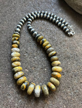 Load image into Gallery viewer, Sterling Silver Graduated Bumblebee Jasper W Pearls Bead Necklace. 18 inch