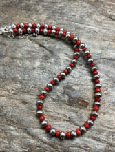 Load image into Gallery viewer, Sterling Silver Stamped Pearls Coral Bead Necklace 18 inch