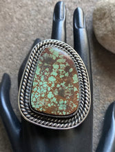 Load image into Gallery viewer, Native American Sterling Silver Green Royston Turquoise Adjustable Ring. CY