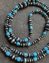 Load image into Gallery viewer, Sterling Silver Turquoise W Navajo Pearls Bead Necklace 44 Inch