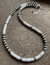 Load image into Gallery viewer, Sterling Silver White Buffalo Turquoise W Navajo Pearls Bead Necklace. 18 inch