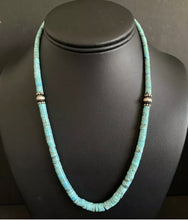 Load image into Gallery viewer, Sterling Silver Graduated Blue Turquoise Heishi Bead Necklace. 18 inch