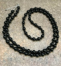 Load image into Gallery viewer, Sterling Silver Black Onyx Bead Necklace. 47 inch