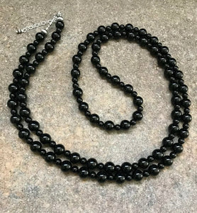 Sterling Silver Black Onyx Bead Necklace. 47 inch