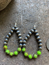 Load image into Gallery viewer, Sterling Silver Green Turquoise W Pearls Bead Loop Earrings.