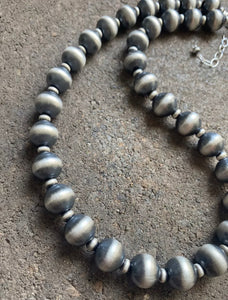 Sterling Silver 12mm 18 Inch Navajo Pearls Bead Necklace.