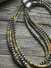 Load image into Gallery viewer, Sterling Silver Multi Strand Bumblebee Jasper Pearls Bead Necklace. 30 inch