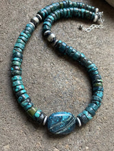 Load image into Gallery viewer, Sterling Silver Heishi Turquoise W Nugget Bead Necklace. 18 inch