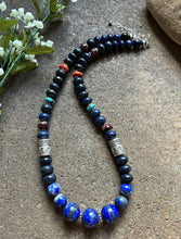 Load image into Gallery viewer, Sterling Silver Lapis Multi Stone Bead Necklace. 22 inch