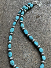 Load image into Gallery viewer, Sterling Silver Turquoise W Pearls Bead Necklace. 18 inch